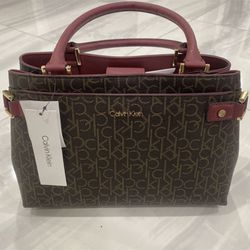 Calvin Klein Signature Satchel Purse Brown