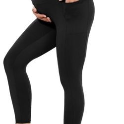 Maternity Leggings Over The Belly with Pockets - Workout Yoga Pregnancy Pants
