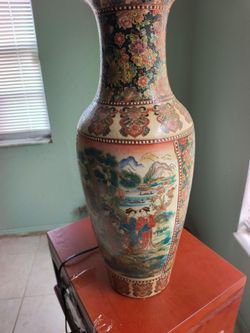 Large Asian Painted Porcelain Floor Vase