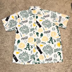 Oakland Athletics Hawaiian Summer Coca Cola SGA A's Button Up Shirt Adult XL