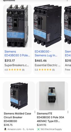 Siemens ED43B030, ED 30 Amp, 480V, Circuit Breaker