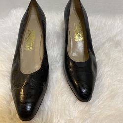 Salvatore Ferragamo Leather Brown Pebbled Snake Skin Heels Shoes Sz 10.5 A A