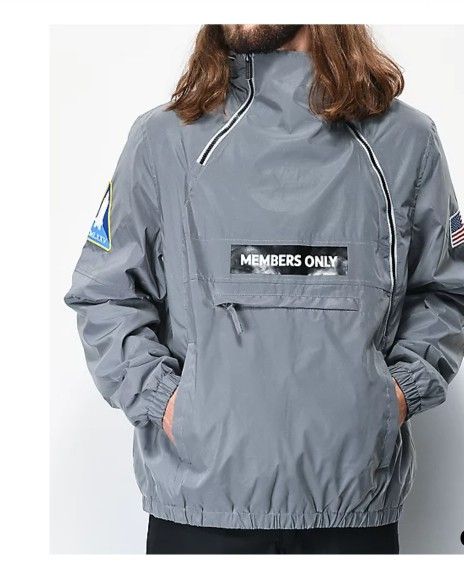Members Only Space Suit Silver Reflective Pullover Jacket...small