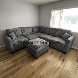 Corduroy Sectional Sofa With Ottoman