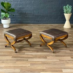 Pair of Italian Neoclassical Style Curule Leather Benches, c.1940’s
- Delivery Available