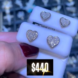 14K Natural Diamonds Heart Screw Back Studs