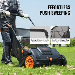 16# Push Lawn Sweeper, 21inch Leaf & Grass Collector, Strong Plastic Wheels & Heavy Duty Thickened Steel Durable to Use with Large Capacity 3.5 cu. ft