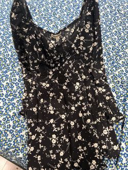 Black Floral Mini Dress with Ruffle Hem