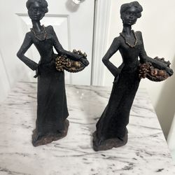 ✨ Elegant African-American Woman Figurine Set – Vintage Style - OBO✨
