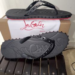 NEW NIB Christian Louboutin Black Spike Flip Flops with Signature Red Sole 11 sold out