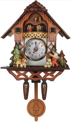 Vosarea Wooden Wall Clock,Small Clock Decor,Cuckoo Shaped Clock Antique Pendulum for Home Kids Room Bedroom Decor