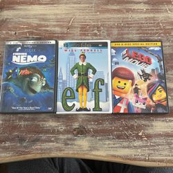 Elf DVD 2 Disc . Finding Nemo DVD 2 Disc Collectors Edition , The Lego movie 2 Disc Special Edition DVDs 
