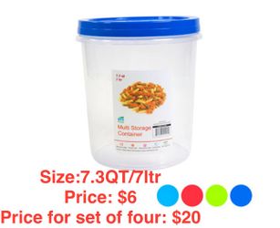 Storage Container 7.3 QT / 7.0L with Screw Top & 4 Color Lids | Clear Bottom | Model #CRYSTAL 8 - 14781