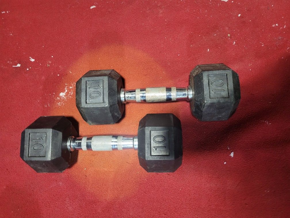 SET OF 10LB RUBBER COATED HEXHEAD DUMBBELLS TOTAL 20LBs
11525 S HALSTED DUNKIN DONUTS/7111.S WESTERN WALGREENS
20$ CASH ONLY AS IS