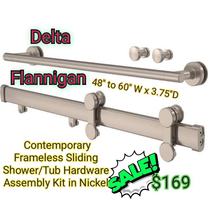 Delta
Flannigan 48 in. to 60 in. W x 3.75 in. D Contemporary Frameless Sliding Shower/Tub Hardware Assembly Kit in Nickel