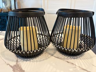 Black Wicker Candle Lanterns Set of 2