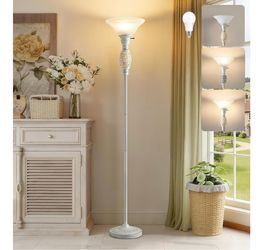 70" Torchiere Floor Lamp with NightLight, Etched Glass Shade, Bulb Included Floor Lamps for Living Room, Bedroom, Office - vintage floor lamp with Rot