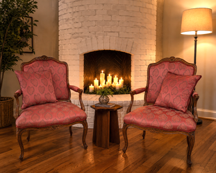 Pair “Vintage French Provincial / Louis XV style carved armchairs by The Schoonbeck Company