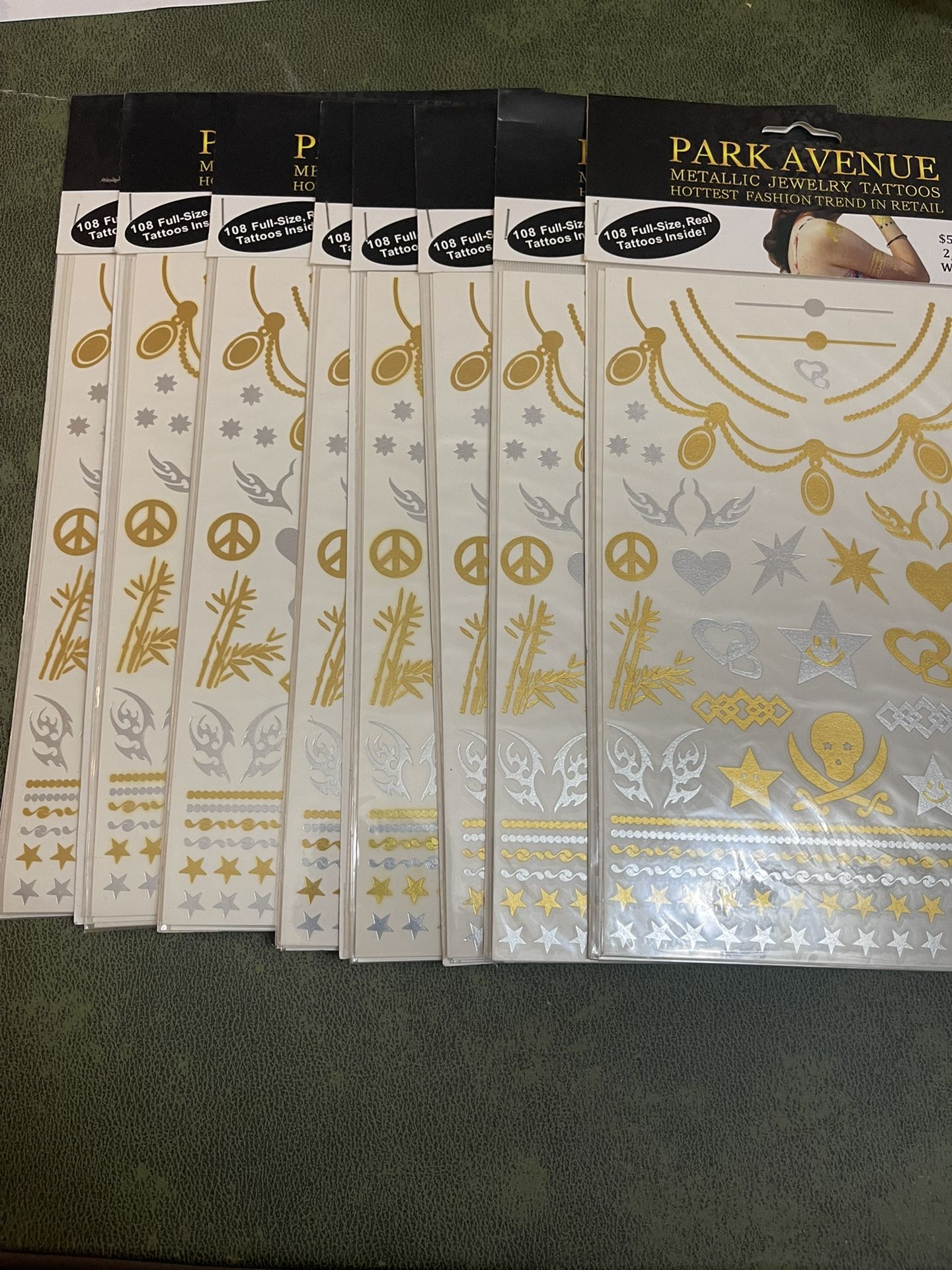 Lot Of 8 Metallic Jewelry Tattoos -108 Full Size Tattoos Per Pack