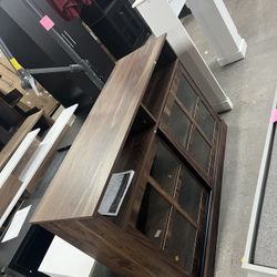 Sideboard with Glass Sliding Doors, Buffet Cabinet, Coffee Bar Cabinet with Adjustable Shelf, Walnut 838-228