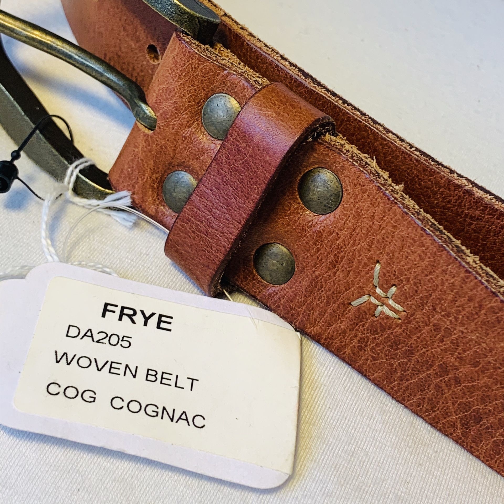 FRYE unisex woven belt cognac brass 30, 32, 34, 36 FRYE unisex woven belt cognac brass buckle, sizes 30, 32, 34  main image 4