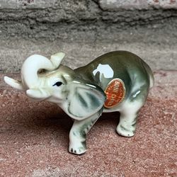 Vintage Miniature Elephant Figurine bone china Trunk Up
