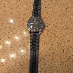 Giorgio Armani Emporia Armani Men's Wrist Watch Black Rubber Strap Black Dial Water Resistant Stainless Steel
