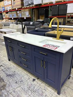 72" Double Bowl Sink Vanity Navy Blue