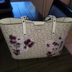 Calvin Klein Purse With Orchid Flowers 