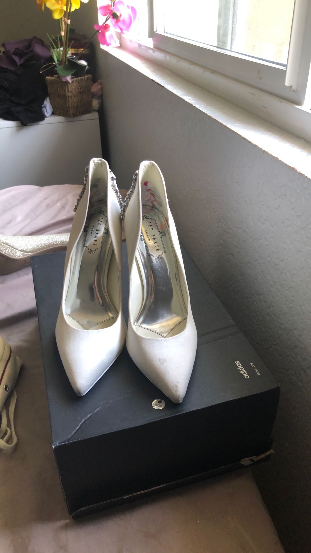 Ted Baker Mieon Embellished Court Cream Satin Heels