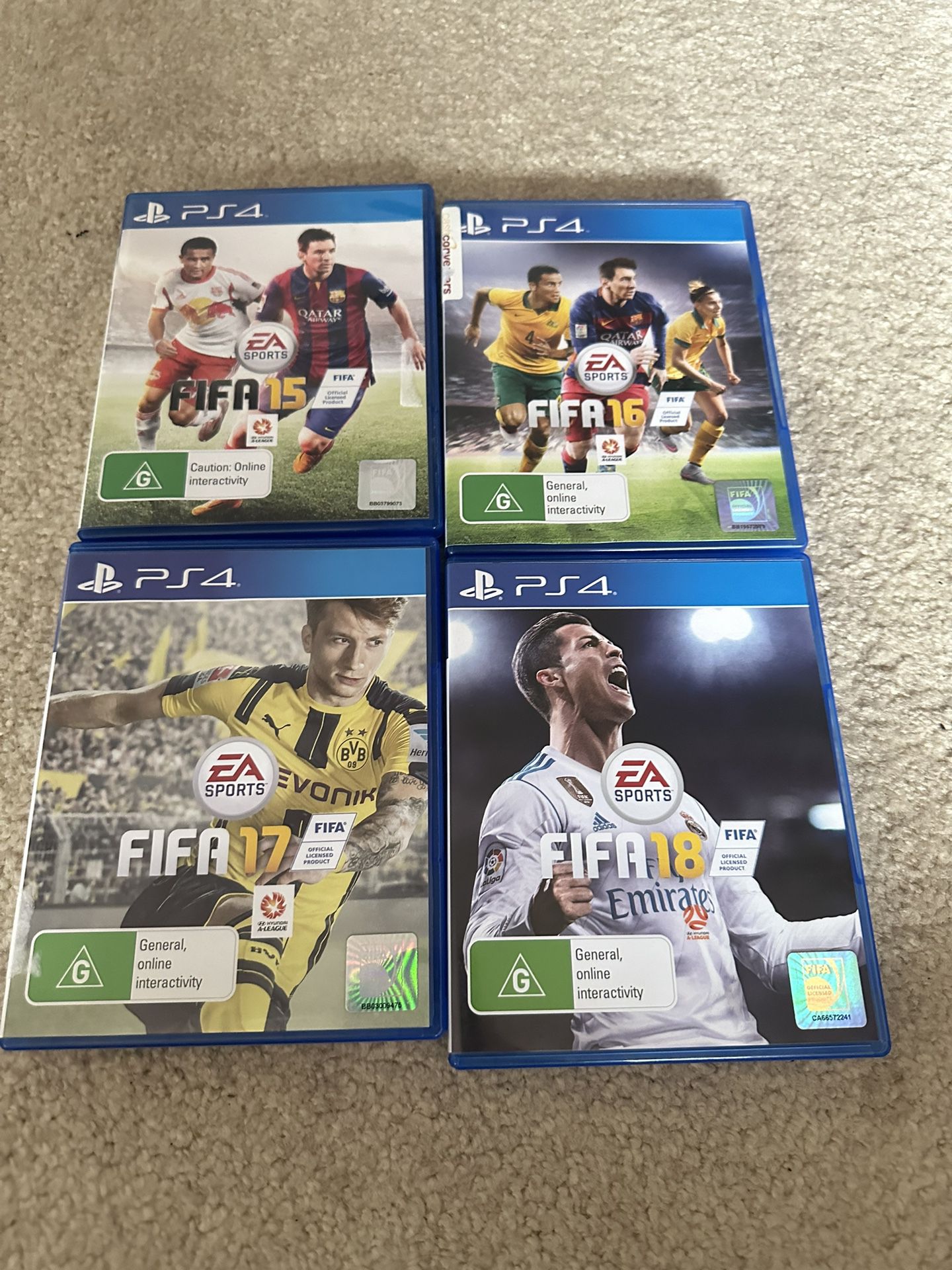 PlayStation 4, PS4, FIFA 15, 16, 17, 18, $5 each ; all working, and in good condition pick up Waipahu 