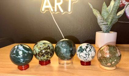 5 Crystal Sphere Bundle | Moss Agate, Jasper & Tree Agate