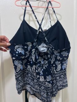 Navy Blue Paisley Print Cami Top
