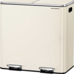 Trash Can, 2 x 10.6 Gallon (2 x 40 L) Garbage Can for Kitchen, with 15 Trash Bags, 2 Compartments, Plastic Inner Buckets and Hinged Lids, Airtight,