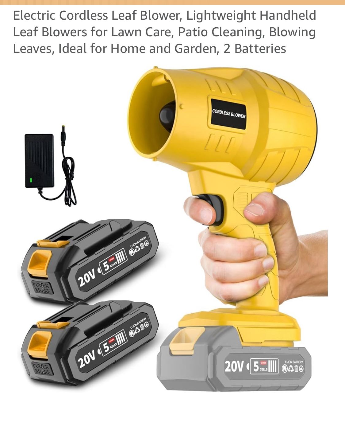 Electric Cordless Leaf Blower, Lightweight Handheld Leaf Blowers for Lawn Care, Patio Cleaning, Blowing Leaves, Ideal for Home and Garden, 2 Batteries