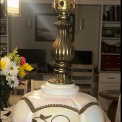 Vintage Hollywood Regency Carl Falkenstein Lamp Opalescent Glass Table Lamp