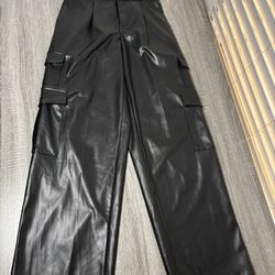 New Faux Leather Black Cargos