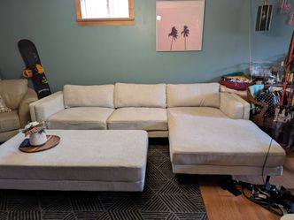 Sectional couch with chaise & ottoman, 3pcs.