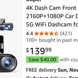 DDPAI 4K Dash Cam Front and Rear,