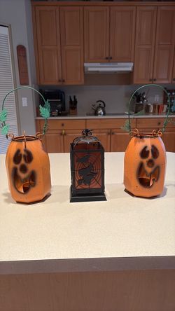 Halloween Metal Pumpkin Lanterns Set of 3