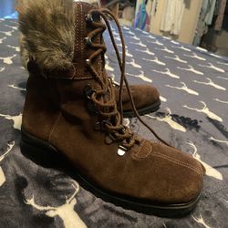 Fastion Bug Fux Fur Top Brown Hiking Boots Sz 6.5