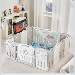 Baby Playpen, Upgraded 14 Panels Foldable Baby Fence with Game Panel and Safety Gate, Adjustable Shape, Portable Baby Play Yards for Children Toddlers