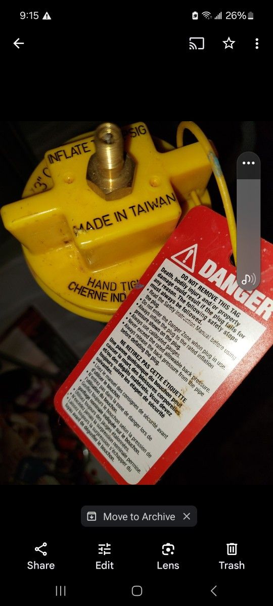 New Cherne Pneumatic test plug.