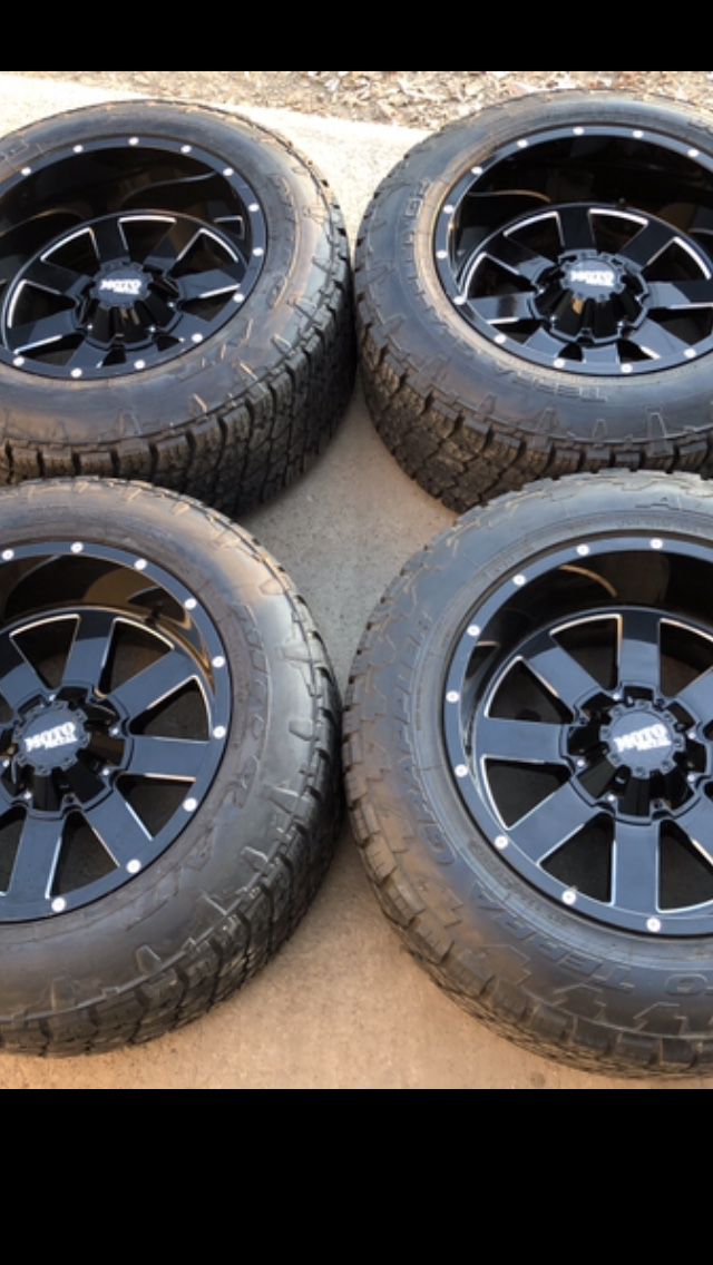 20x12 Motometal Black Rims And All Terrain Tires 20” Moto Metal Wheels 20 Motometals 20s 2500 3/4 ton Rines y llantas Dodge ram Chevy Silverado H2 Hu
