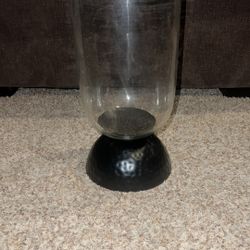 Elegant Black Glass hurricane candle holder 11 3/4”