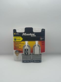 “Master Lock Stainless Steel Padlocks 2-Pack New 1-1/2” Shackle Keyed Alike A232” 	•  “2x Master Lock 1SSTLF Stainless Steel Padlocks w/ Keys - New in