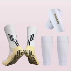 Sports Soccer Shin Guards and Grip Socks Set