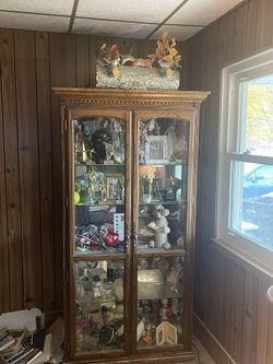 2 Oak Curio Cabinets 