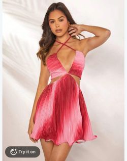 Fairy Like Red Pleated Satin Halter Dress L