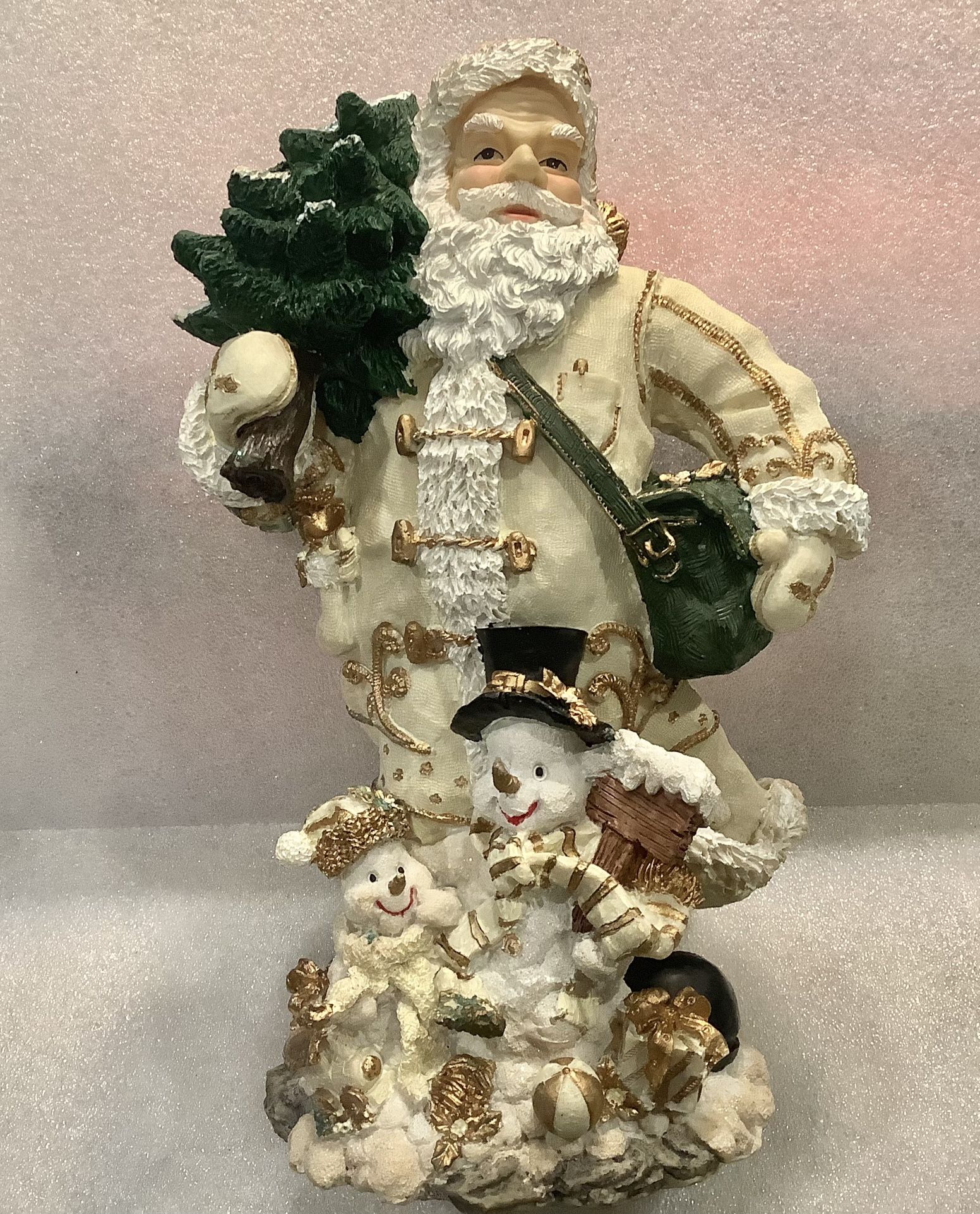 Vintage Resin Santa Figurine 12 Inch White and Gold